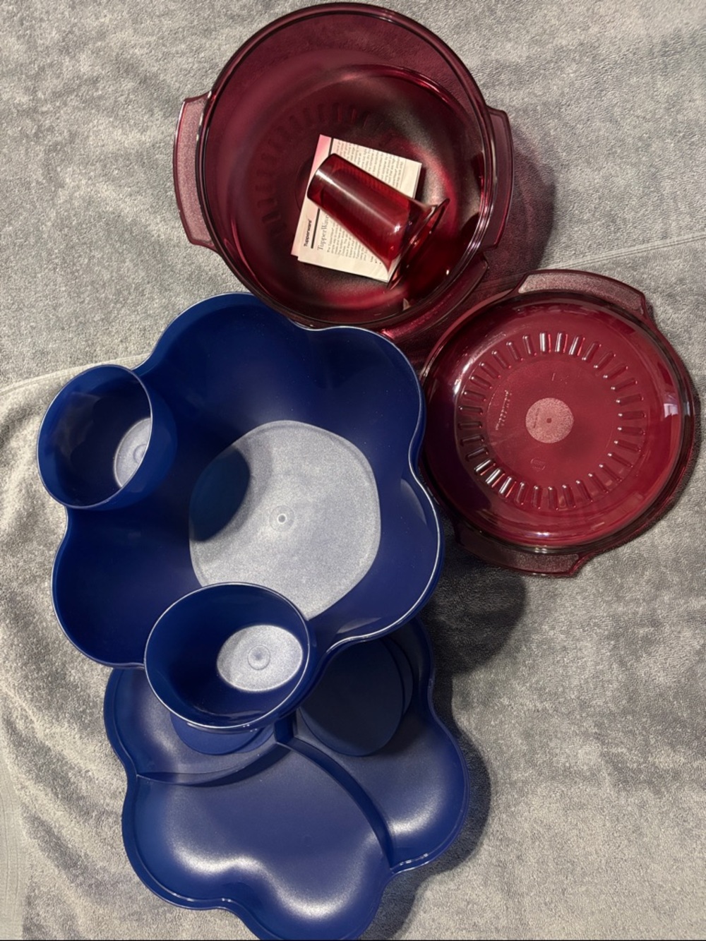 TWO GREAT Tupperware Sets:  6 Pc Chip & Dip AND 5Pc Burgundy Microwave Cookware